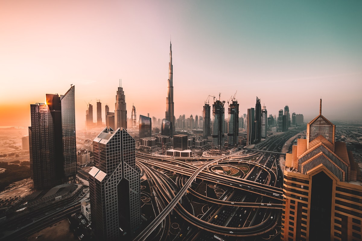 Dubai Marina skyline with waterfront apartments and hotels