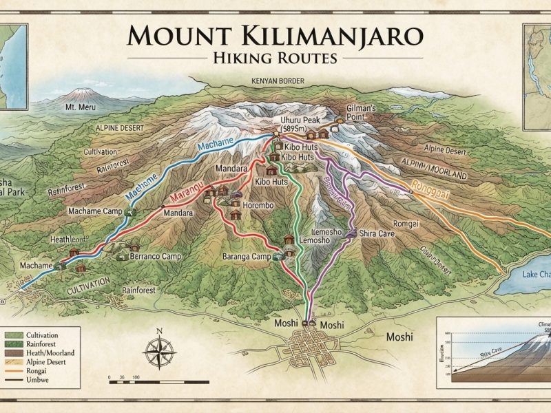 Kilimanjaro trekking tours routes map