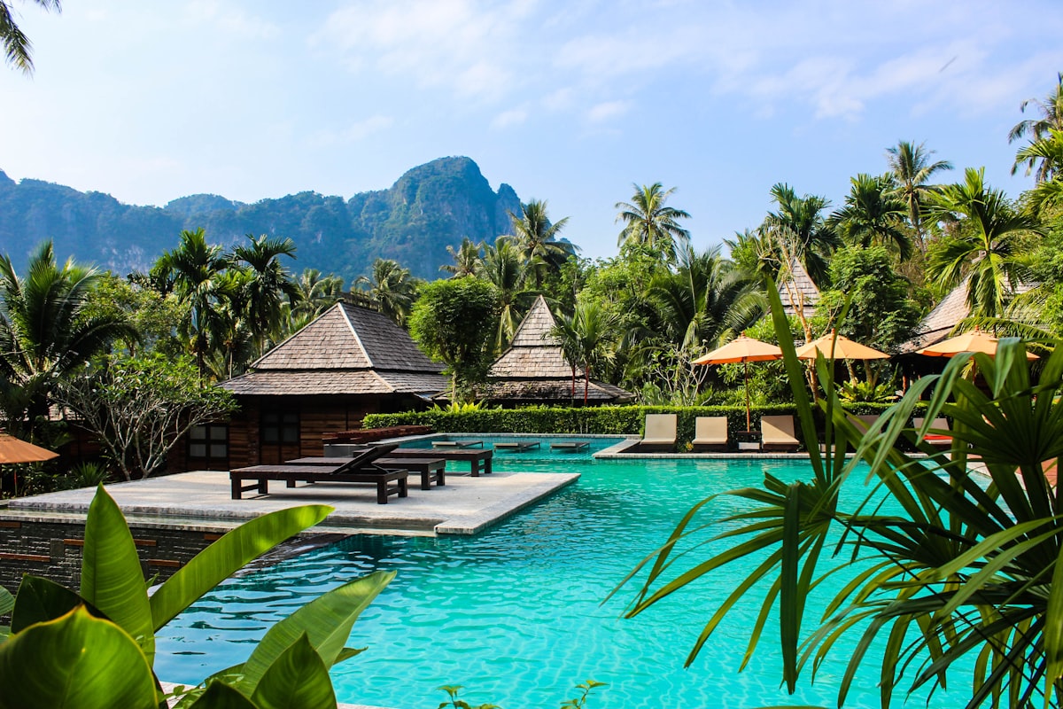 Charming boutique hotel courtyard in Stone Town, Zanzibar
